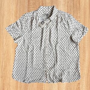 Ann Klein Women’s Button Down Polka Dot Short Sleeve Shirt